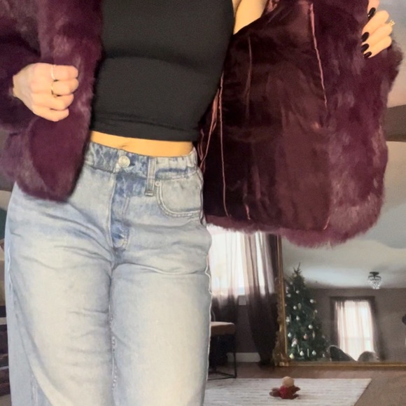 Purple/Burgundy Genuine Rabbit fur coat - Picture 3 of 3